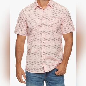 Flag & Anthem Mens Fairfax Short Sleeve Fish Print Pink Shirt Button-Down, SMALL